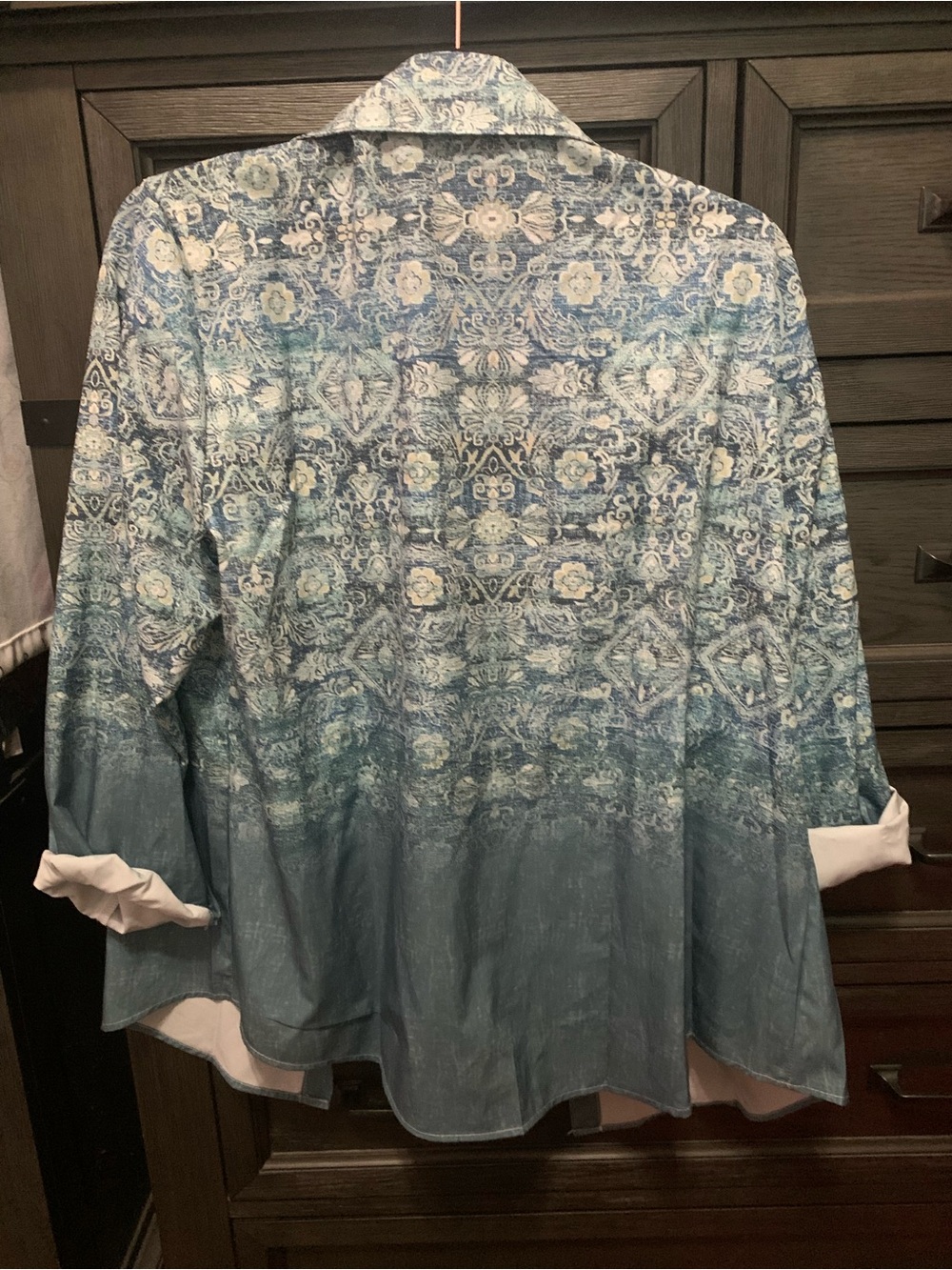 Men's Blue Patterned Button-Up Shirt Jacket - Picture 4 of 5
